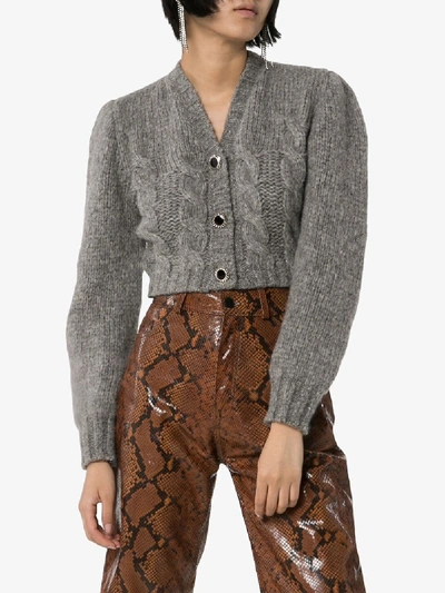 Shop Alessandra Rich Jewel Button Cropped Knit Cardigan In Grey