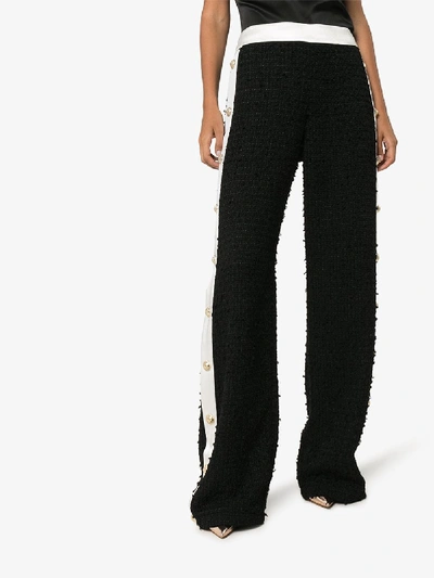 Shop Balmain Tweed Button Panel Trousers In Black