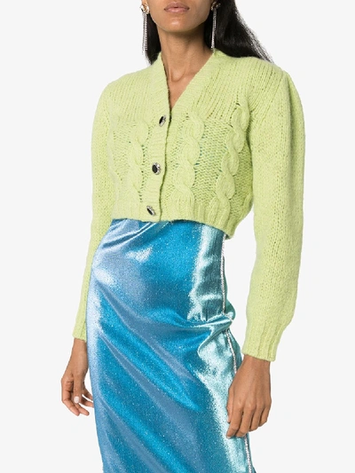 Shop Alessandra Rich Cropped Wool Cardigan In Green