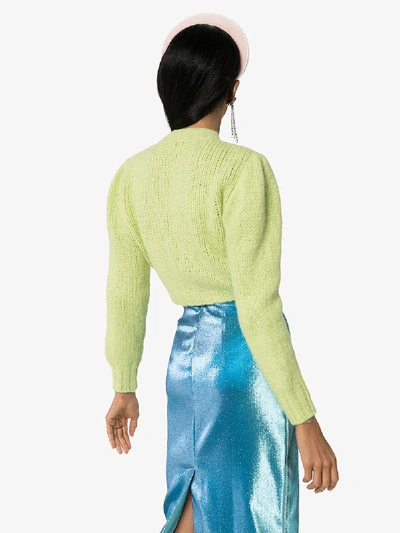 Shop Alessandra Rich Cropped Wool Cardigan In Green