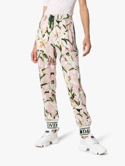 Shop Dolce & Gabbana Lily Print Track Pants In Multicolour