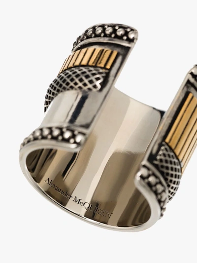Shop Alexander Mcqueen Gold And Silver Tone Engraved Tube Ring In Metallic