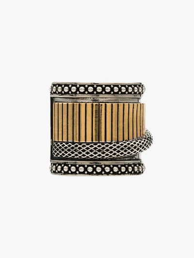 Shop Alexander Mcqueen Gold And Silver Tone Engraved Tube Ring In Metallic