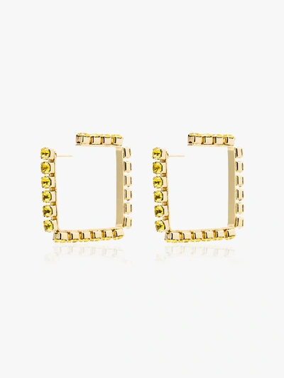 Shop Area Gold Tone Crystal Square Hoop Earrings In Yellow