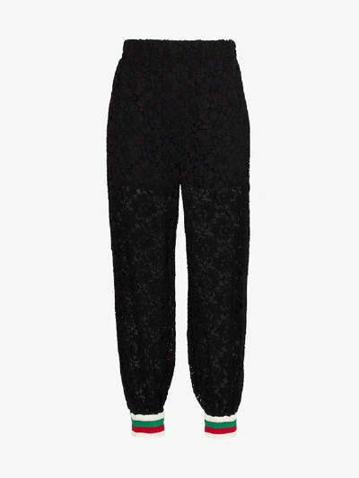 Shop Gucci High-waisted Lace Track Pants In Black