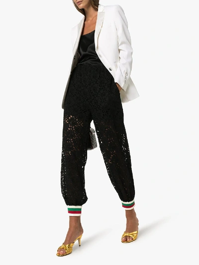 Shop Gucci High-waisted Lace Track Pants In Black