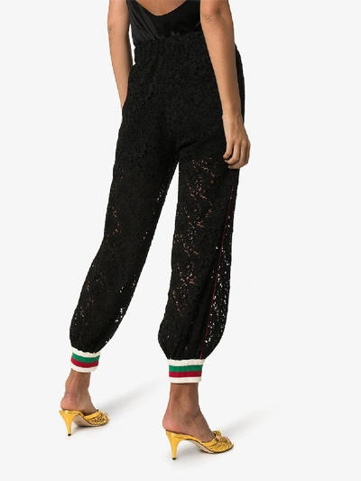 Shop Gucci High-waisted Lace Track Pants In Black