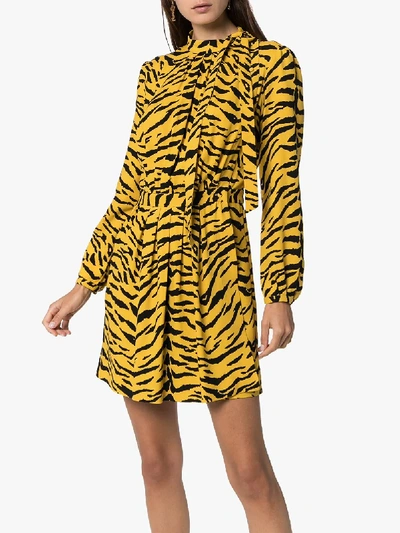 Shop Saint Laurent Tiger Print Silk Mini Dress In Multicolour