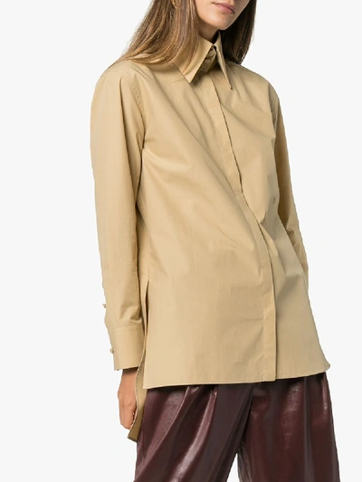 Shop Fendi Edwardian Collar Cotton Shirt In Brown