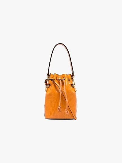 Shop Fendi Orange Mini Mon Tresor Bucket Bag In Brown