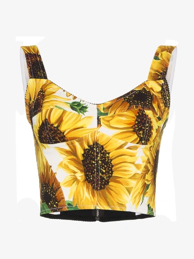 Shop Dolce & Gabbana Sunflower Print Bustier Top In Yellow