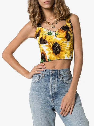 Shop Dolce & Gabbana Sunflower Print Bustier Top In Yellow