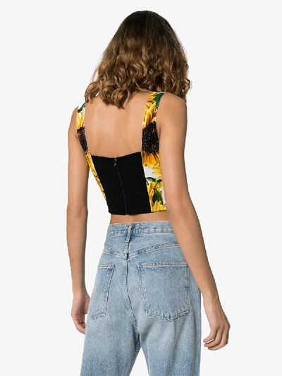 Shop Dolce & Gabbana Sunflower Print Bustier Top In Yellow