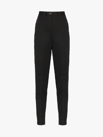 Shop Fendi Tailored Logo Stripe Trousers In Black