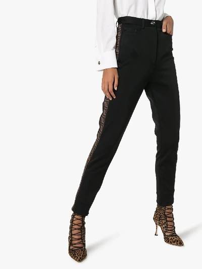 Shop Fendi Tailored Logo Stripe Trousers In Black