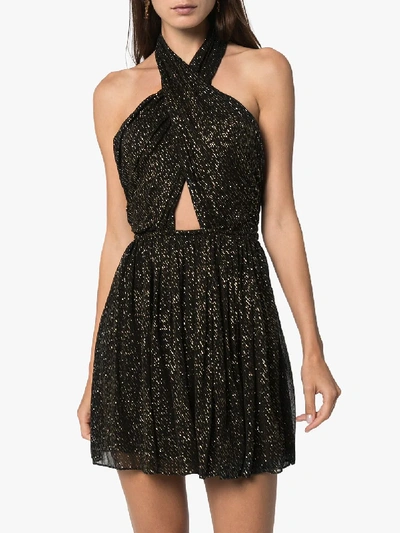 Shop Saint Laurent Draped Cutout Mini Dress In Black