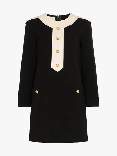 Shop Gucci Button-embellished Shift Mini Dress In Black