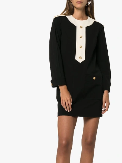 Shop Gucci Button-embellished Shift Mini Dress In Black