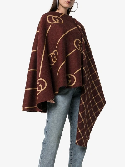 Shop Gucci Gg Motif Asymmetric Wool Cape In Brown