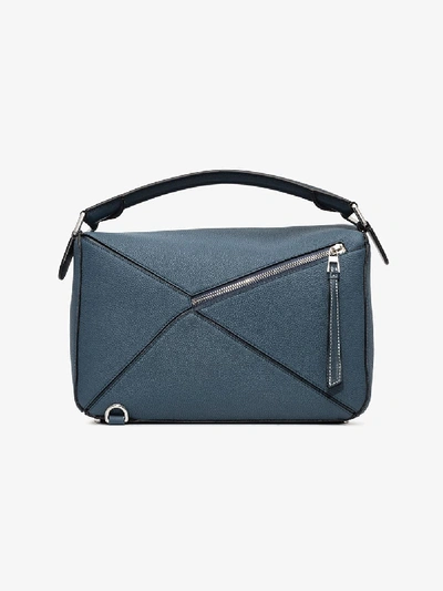 Shop Loewe Blue Puzzle Medium Leather Shoulder Bag