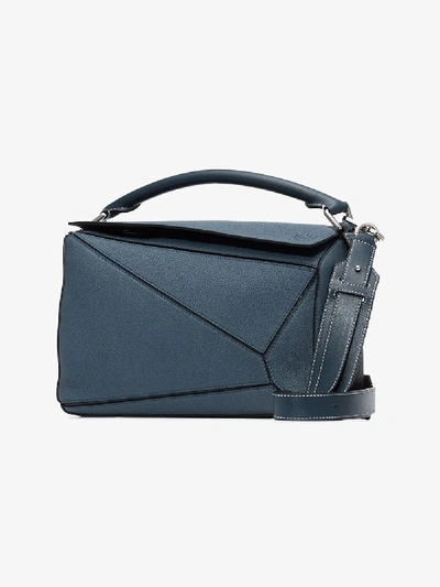 Shop Loewe Blue Puzzle Medium Leather Shoulder Bag