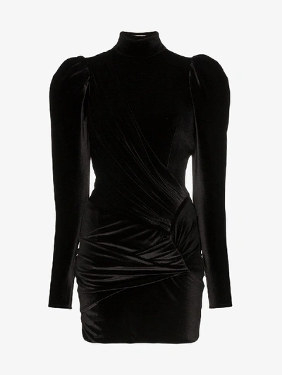 Shop Alexandre Vauthier Pouf Shoulder Ruched Dress In Black