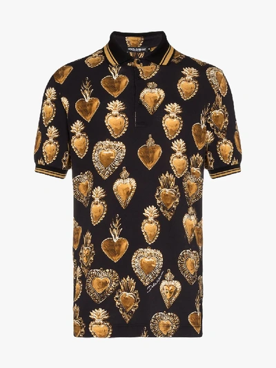 Shop Dolce & Gabbana Sacred Heart Print Polo T-shirt In Black