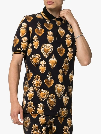 Shop Dolce & Gabbana Sacred Heart Print Polo T-shirt In Black