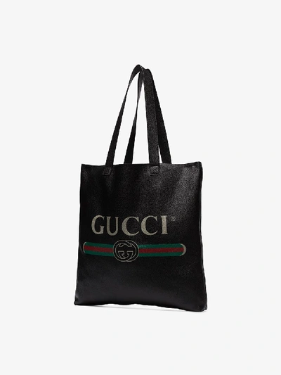 Shop Gucci Logo Tote Leather Bag In Black