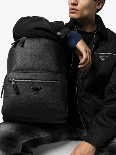 Shop Prada Black Saffiano Leather Backpack