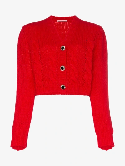 Shop Alessandra Rich Cropped Wool Cardigan In Red