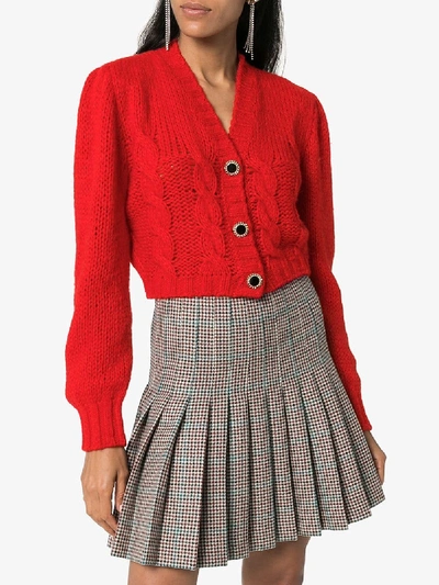 Shop Alessandra Rich Cropped Wool Cardigan In Red