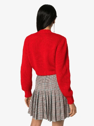 Shop Alessandra Rich Cropped Wool Cardigan In Red