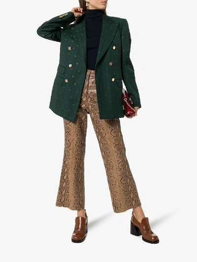 Shop Gucci Gg Print Wool Blazer In Green
