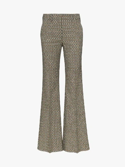 Shop Etro Jacquard Geometric Pattern Trousers In Brown