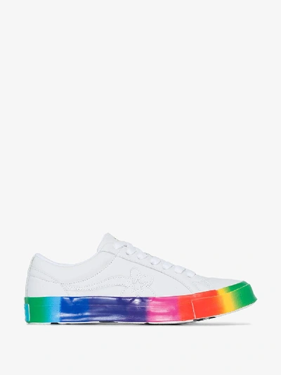 Shop Converse X Golf Le Fleur* White Rainbow Sole Leather Sneakers