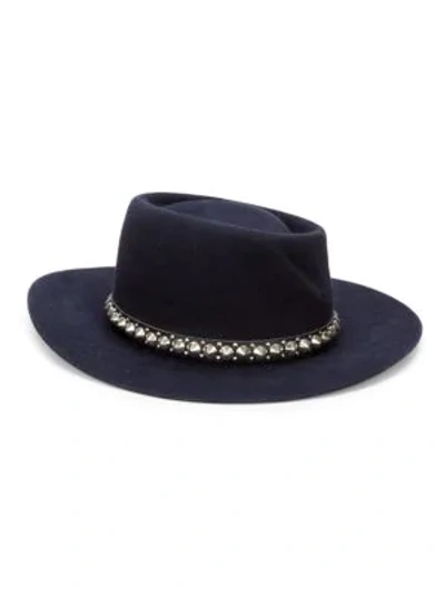 Shop Gladys Tamez Studded Velour Fedora Hat In Navy