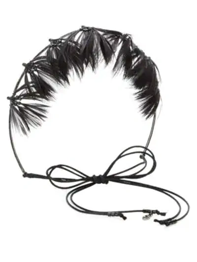 Shop Valentino Glam Feather Crown Hairband In Black