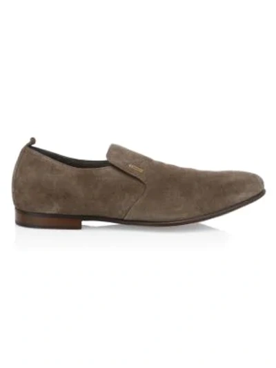 Shop Dunhill Engine Turn Suede Loafers In Clay