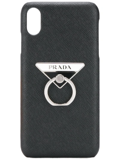 Shop Prada Iphone Xs Plus-hülle Mit Emaille-logo - Schwarz In Black
