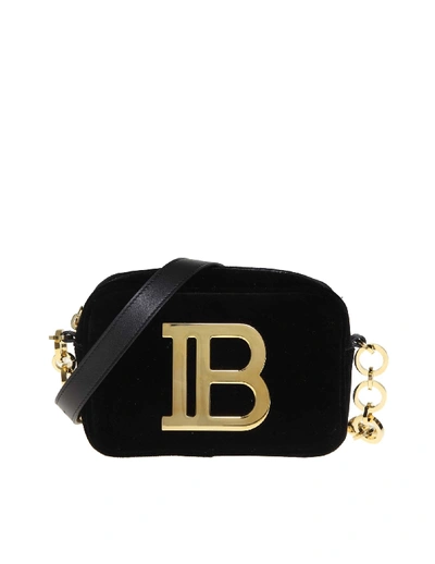 Shop Balmain Shoulder Bag B-room Case In Velvet Color Black In Noir