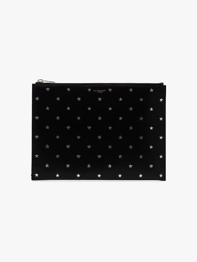Shop Saint Laurent Black Star Print Leather Pouch Bag