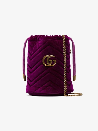 Shop Gucci Purple Mini Gg Marmont Bucket Bag