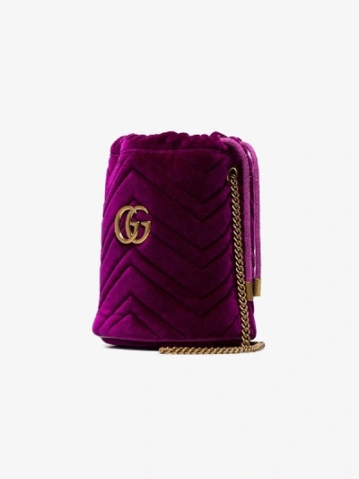 Shop Gucci Purple Mini Gg Marmont Bucket Bag