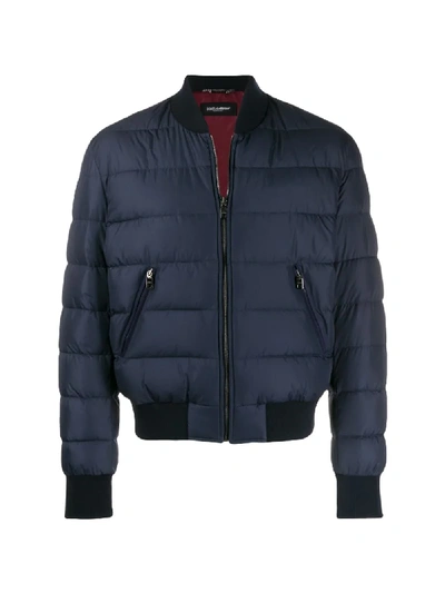 Shop Dolce & Gabbana Quilted Bomber Jacket In Blue