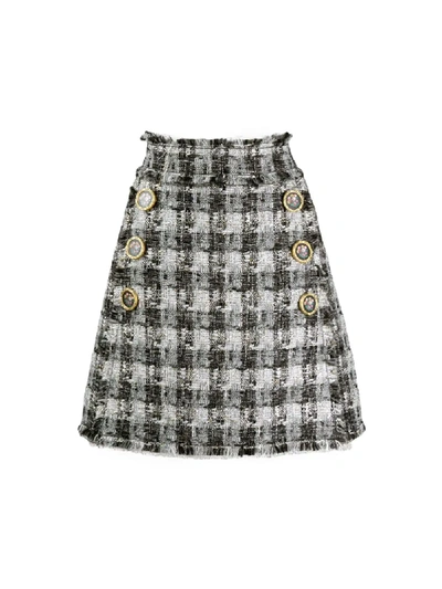 Shop Dolce & Gabbana Checked A-line Skirt In White