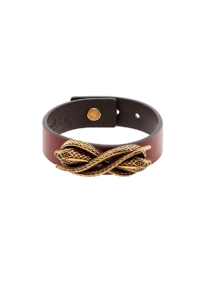 Shop Roberto Cavalli Leather Snake Bracelet In Red