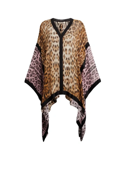 Shop Roberto Cavalli Heritage Jaguar Print Silk Kaftan In Neutrals