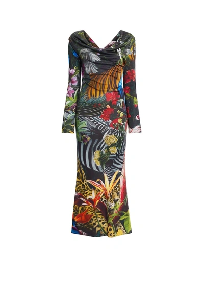 Shop Roberto Cavalli Paradise Found Cowl Neck Dress In Multicolour