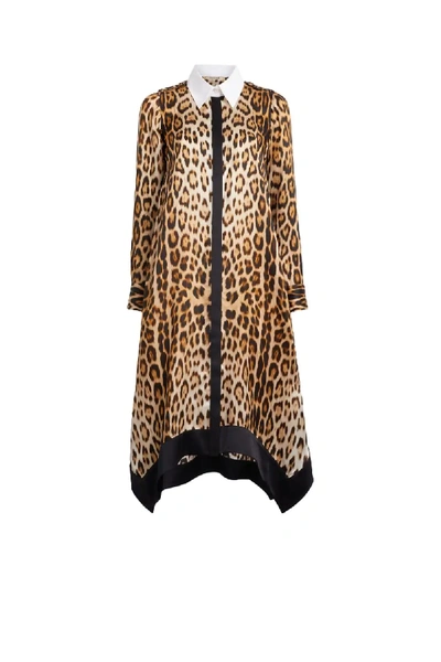 Shop Roberto Cavalli Heritage Jaguar Print Shirt Dress In Neutrals